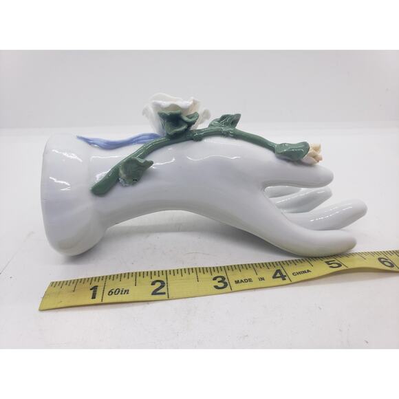 Vintage Porcelain Ceramic Hand Shaped 3D Vase Sculpted Rose Floral Decor - Picture 10 of 14